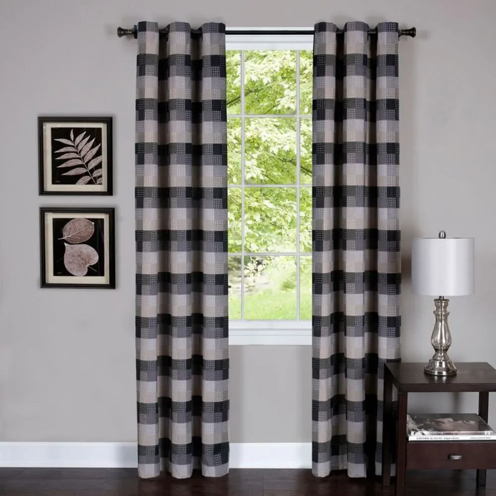Achim Home Furnishing: Harvard Black Plaid Contemporary Window Curtain Panel :
